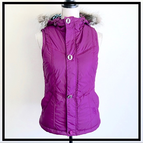 Burton Jackets & Blazers - • Burton Dayride Purple Fur Trim Puffer Vest •